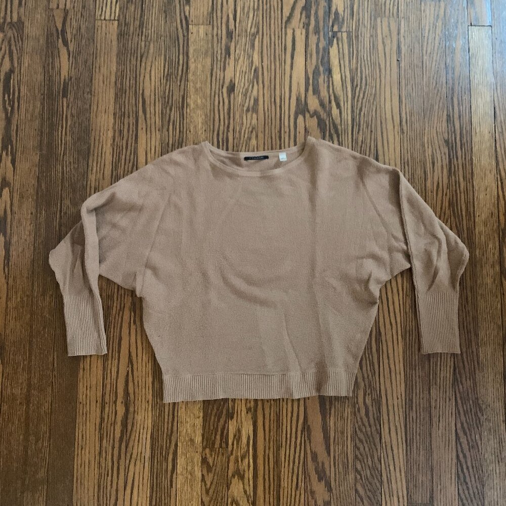 Tahari beige brown size large crew scoop neck waffle knit sweater